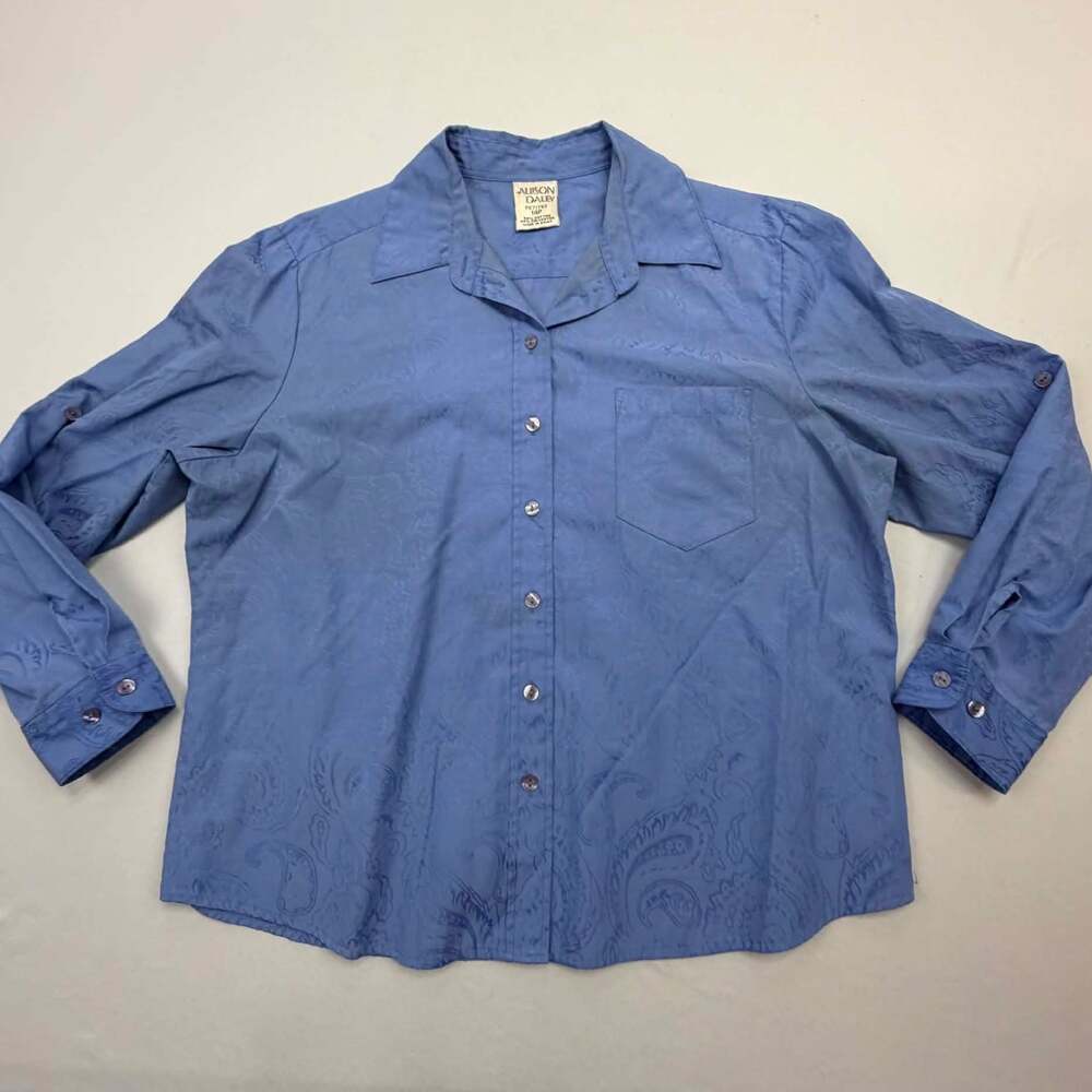 Allison Daley Women's Blue Paisley Jacquard Long Sleeve Button-Down Shirt